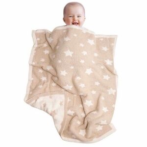 KIDS/BABY BEIGE/MOCHA/WHITE STARS PRINT SOFT THROW BLANKET - 29"L x 35"W NWT